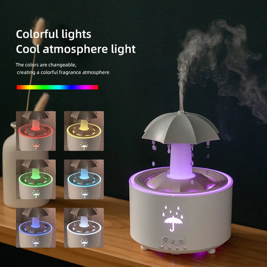 New Rainbow Raindrop Aromatherapy Machine Rotating Water Drop Humidifier 7-Color Lamp Creative Umbrella Essential Oil Diffuser